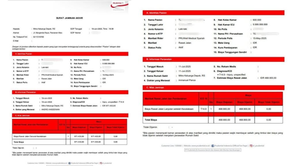 gambar bukti klaim asuransi prudential dengan case kecelakaan olahraga 1